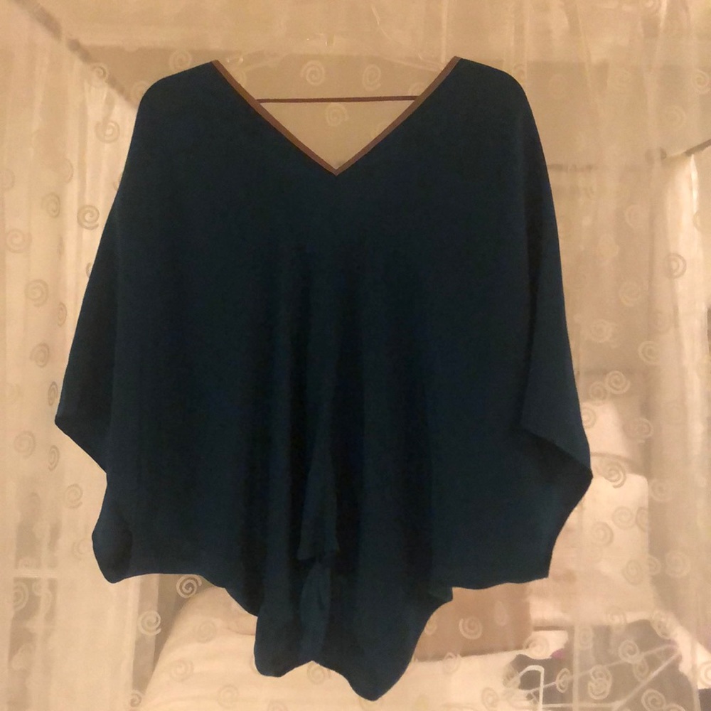 Drew Teal Silk/ Suede Blouse